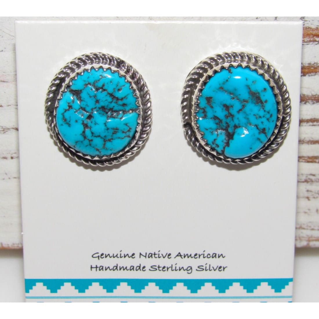 Navajo Kingman Turquoise Stud Earrings Sterling Silver 