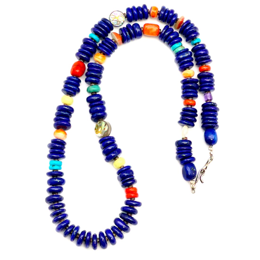 Navajo Lapis Sterling Beaded Heishi Necklace MultiColored 