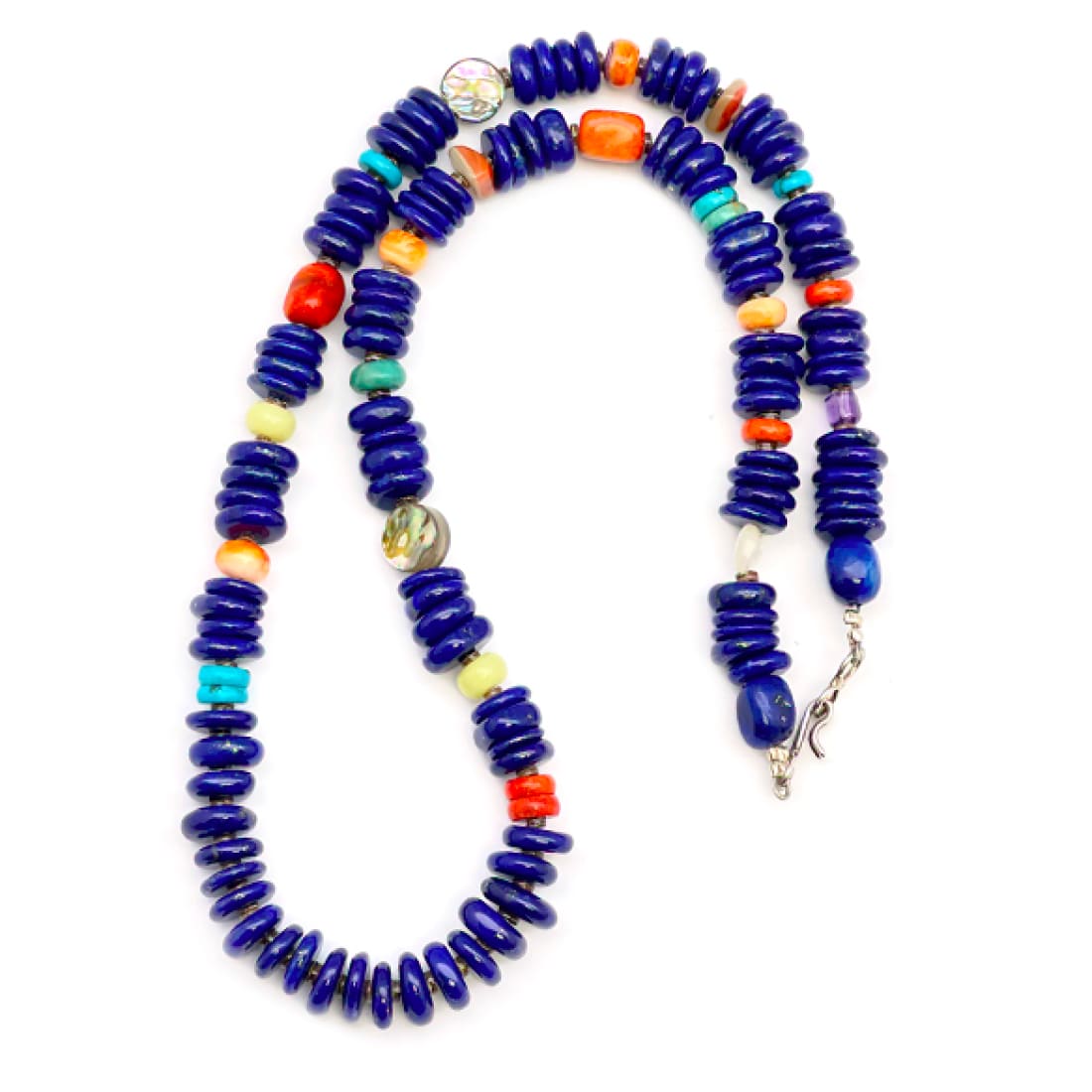 Navajo Lapis Sterling Beaded Heishi Necklace MultiColored 