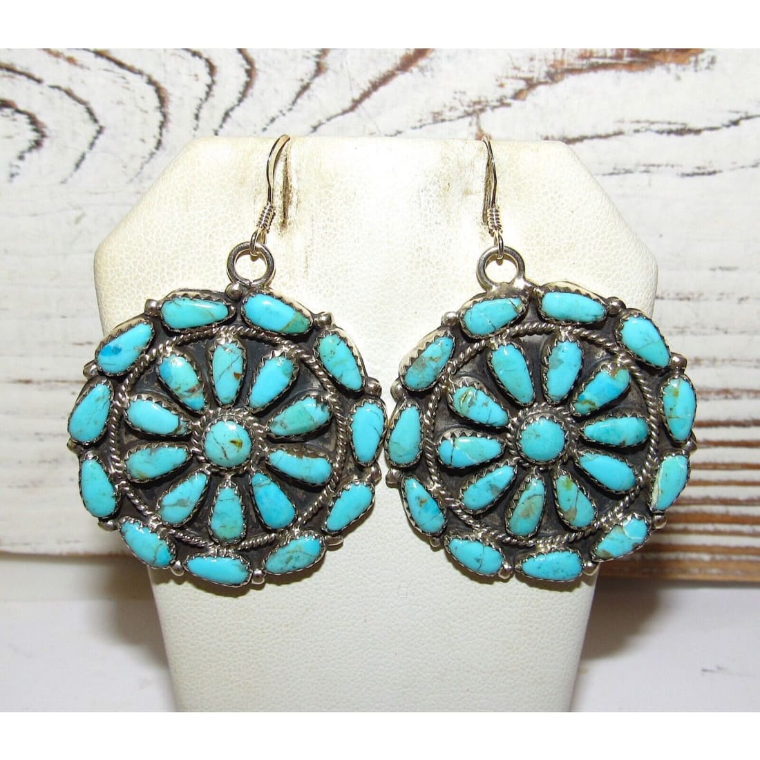 Navajo Large Turquoise Cluster Dangle Earrings Sterling