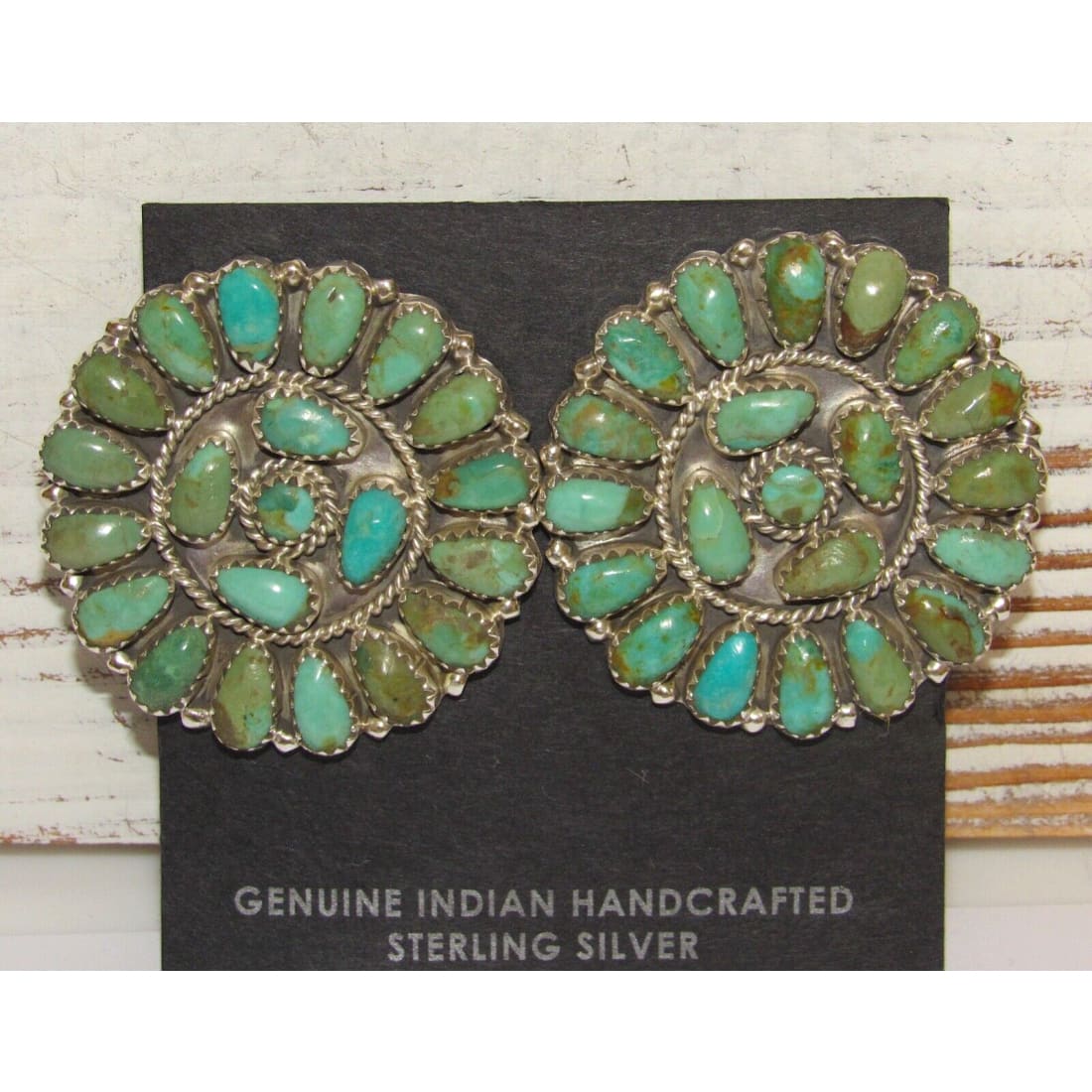 Navajo Large Turquoise Cluster Earrings Sterling Silver 1.5 