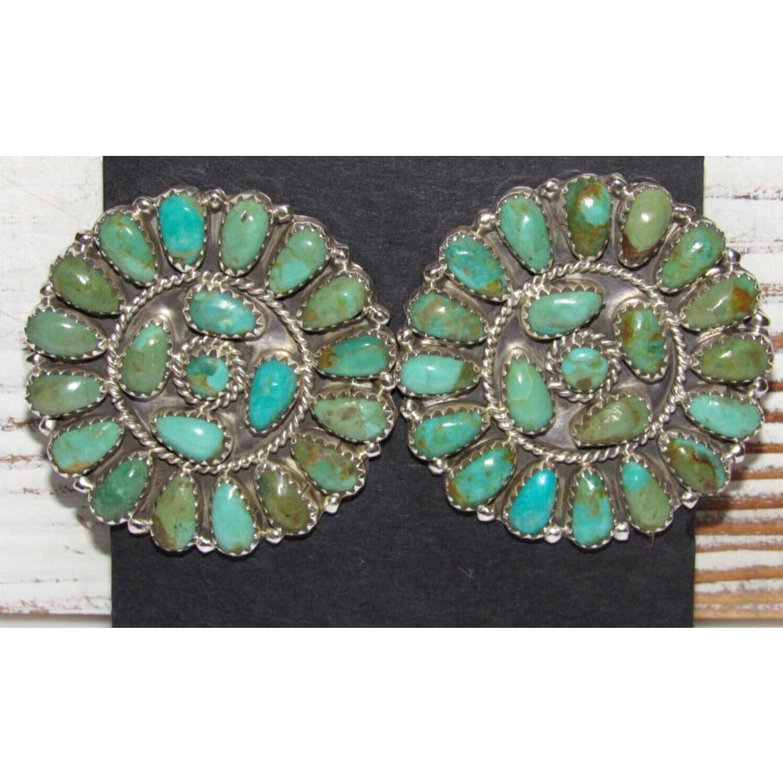 Navajo Large Turquoise Cluster Earrings Sterling Silver 1.5 