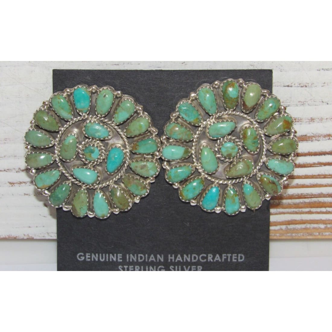 Navajo Large Turquoise Cluster Earrings Sterling Silver 1.5 