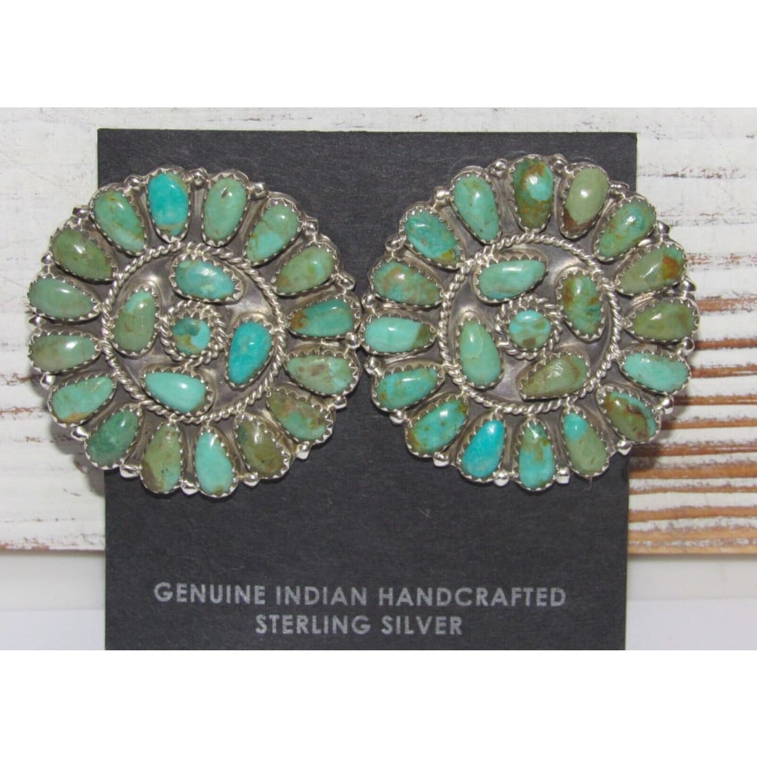 Navajo Large Turquoise Cluster Earrings Sterling Silver 1.5 