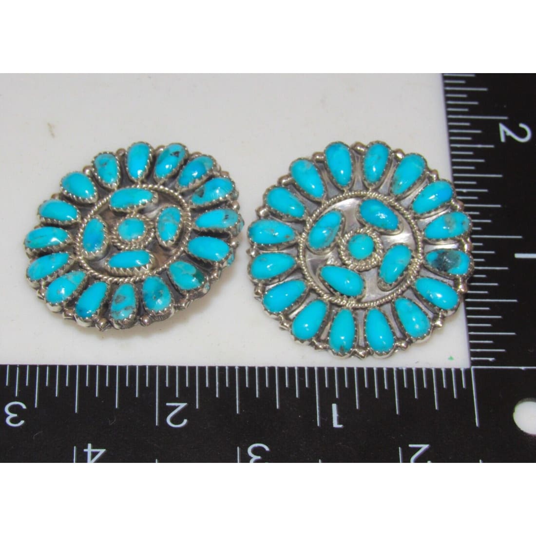 Navajo Large Turquoise Cluster Post Earrings Sterling Silver