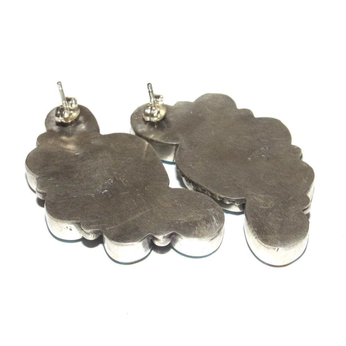 Navajo Large Turquoise Half Cluster Post Earrings Sterling 