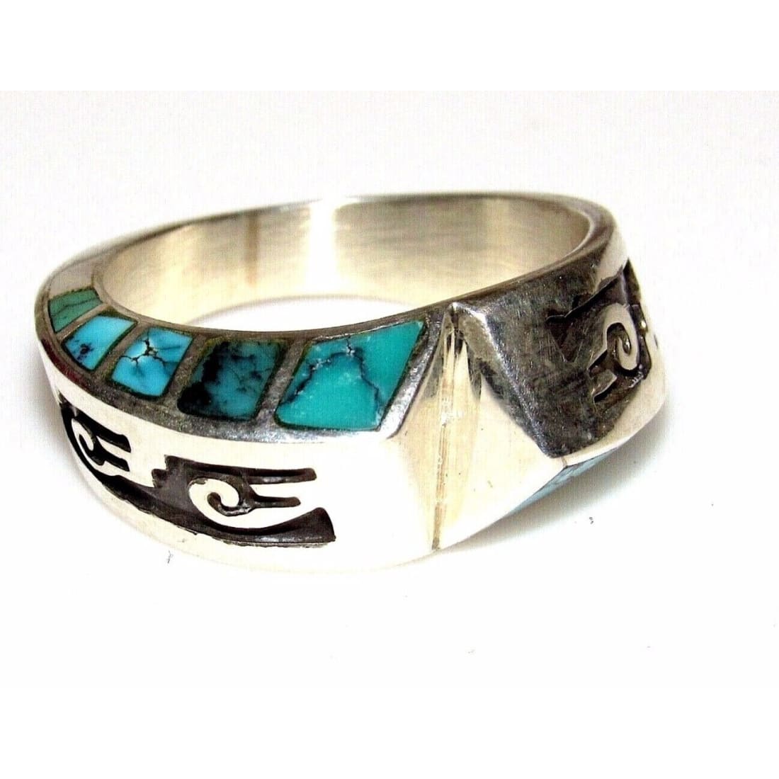 NAVAJO LONN PARKER Ring Size 7 Sterling Silver Turquoise 