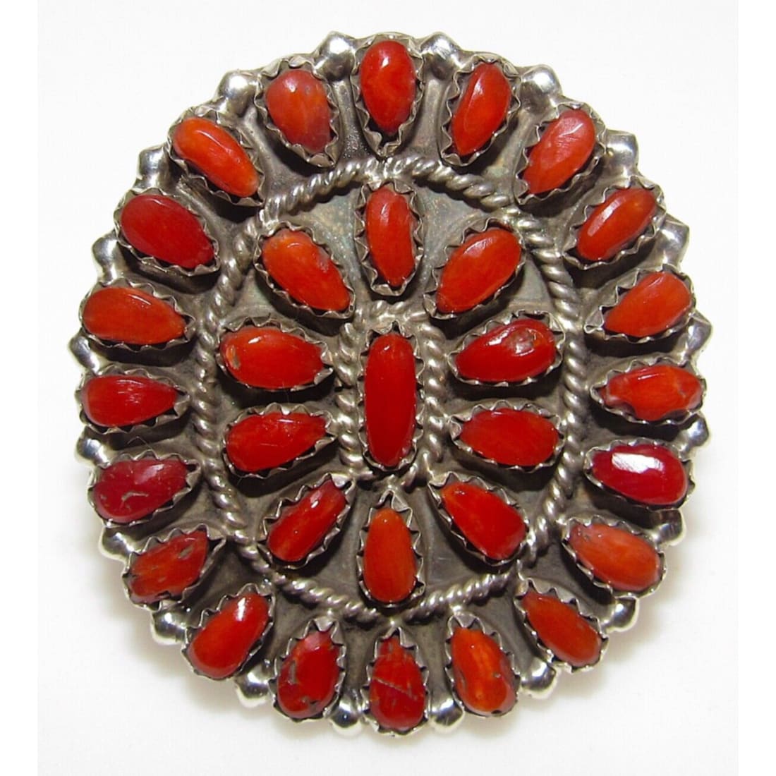 Navajo Mediterranean Coral Cluster Ring Sz 8 Sterling Silver