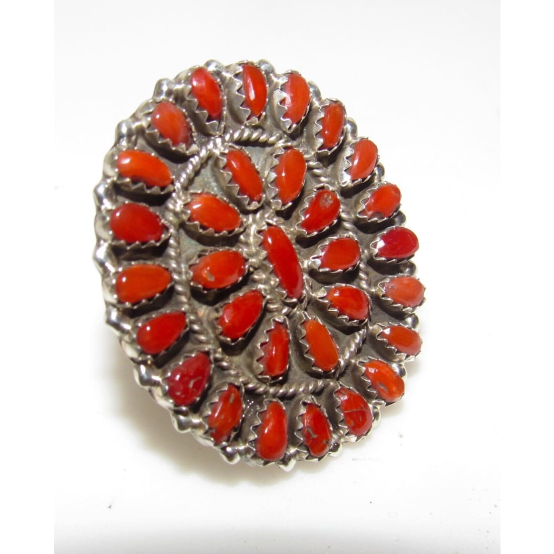 Navajo Mediterranean Coral Cluster Ring Sz 8 Sterling Silver