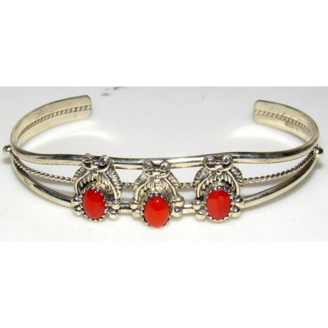 Navajo Mediterranean Coral Cuff Bracelet Sterling Silver 