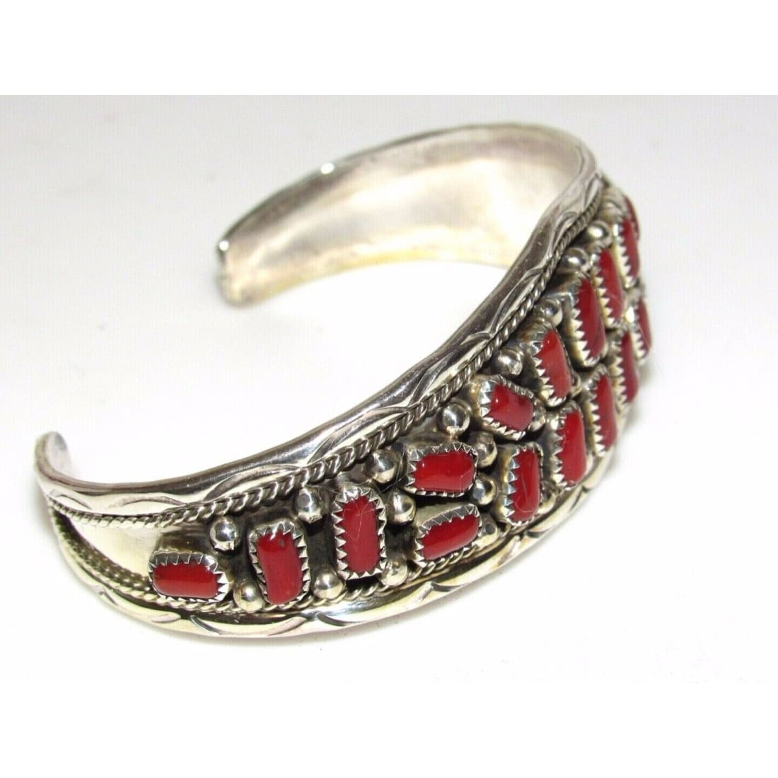 Navajo Mediterranean Coral Cuff Bracelet Sterling Silver 