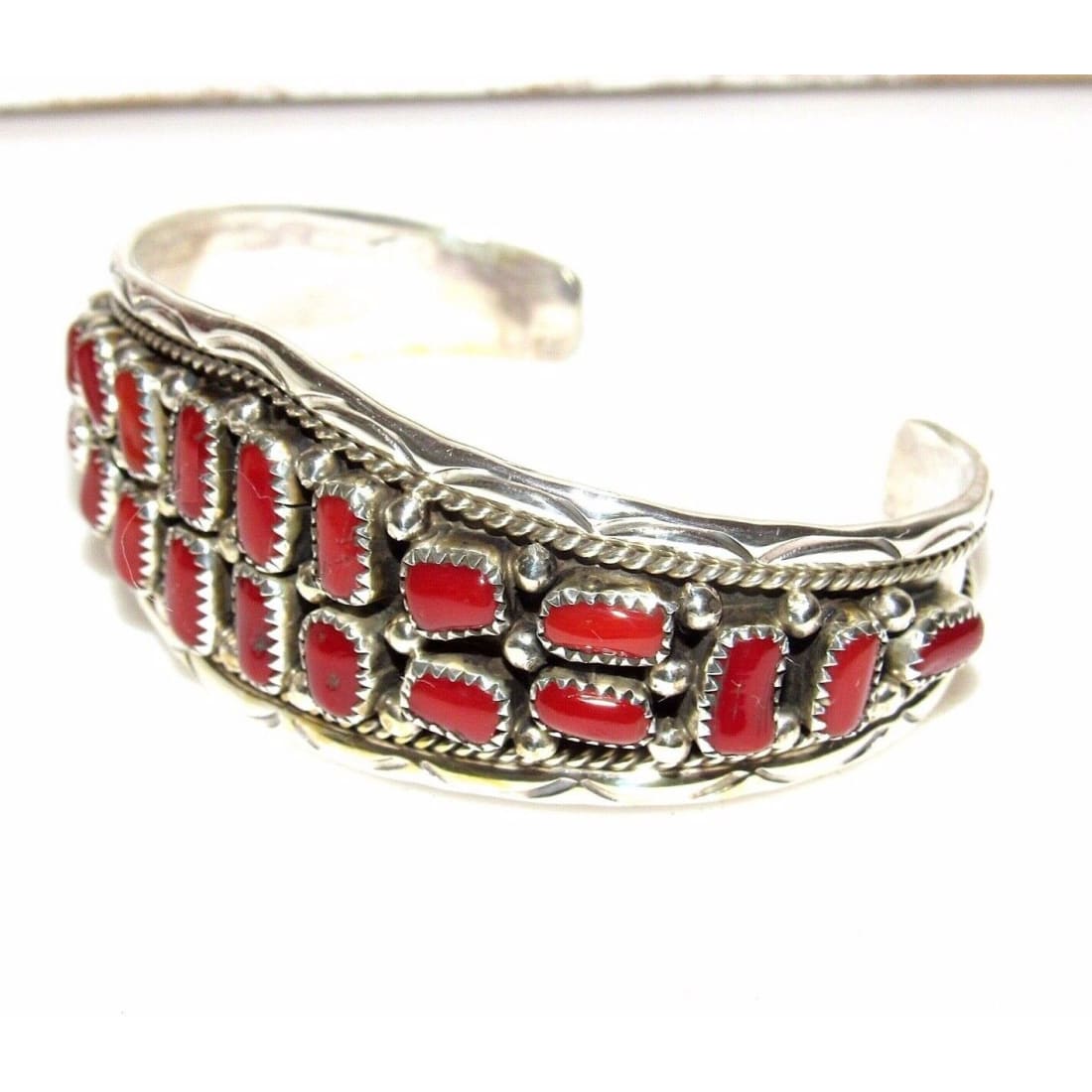 Navajo Mediterranean Coral Cuff Bracelet Sterling Silver 