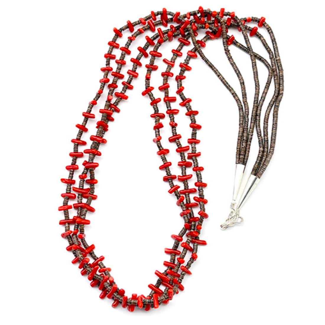 Navajo Mediterranean Coral Heishi Necklace Sterling Silver