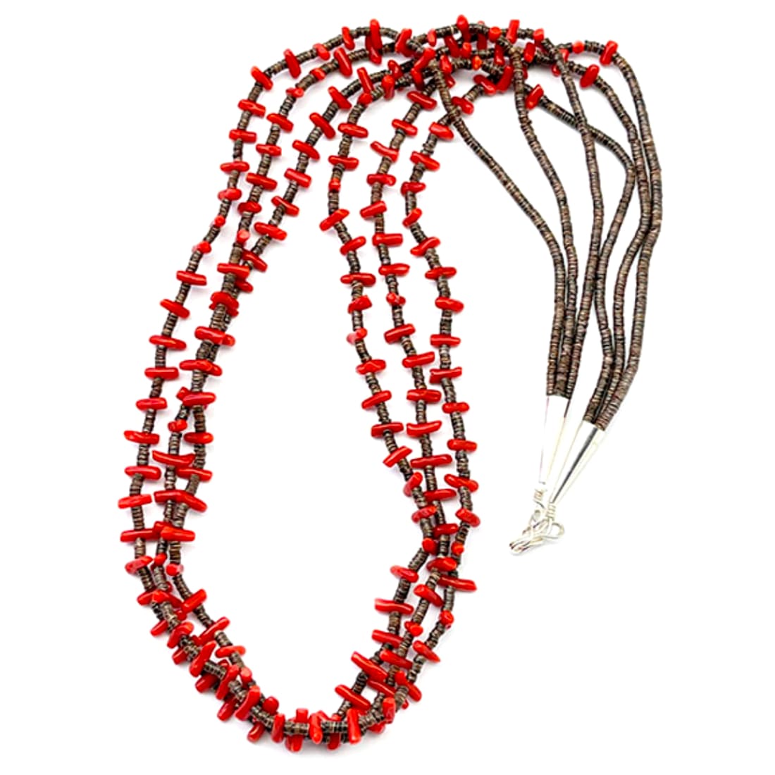 Navajo Mediterranean Coral Heishi Necklace Sterling Silver