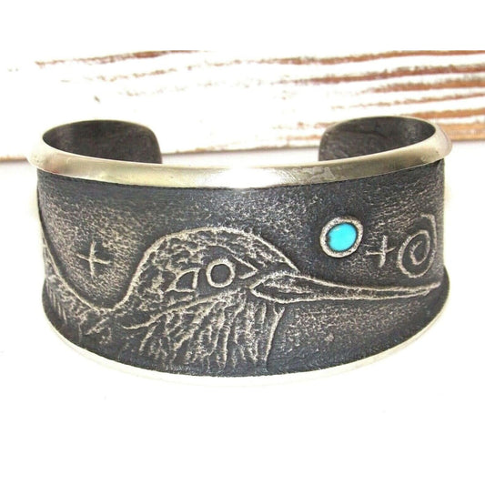 Navajo Monty Claw Tufa Cast Sterling Silver Hummingbird Cuff Bracelet Turquoise Native American