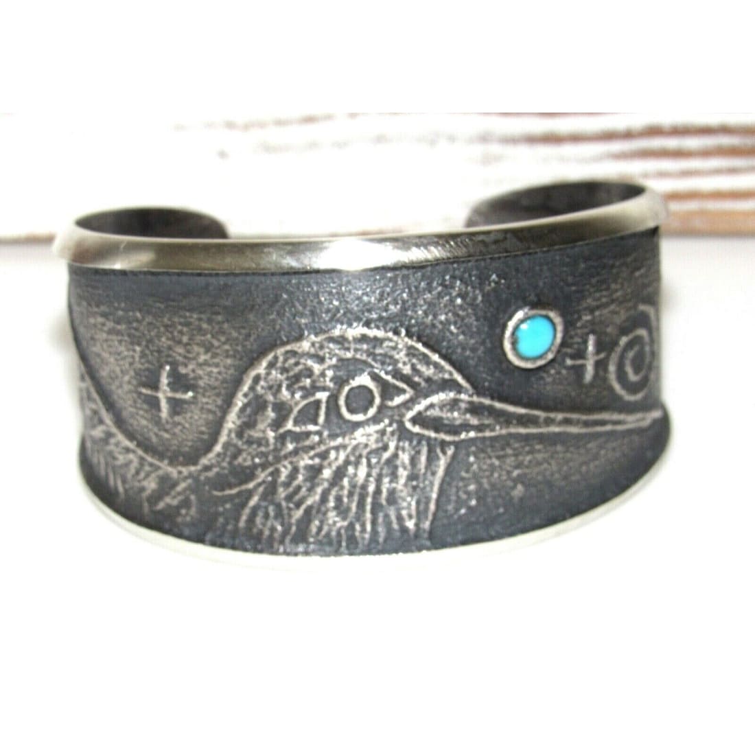 Navajo Monty Claw Tufa Cast Sterling Silver Hummingbird Cuff Bracelet Turquoise Native American