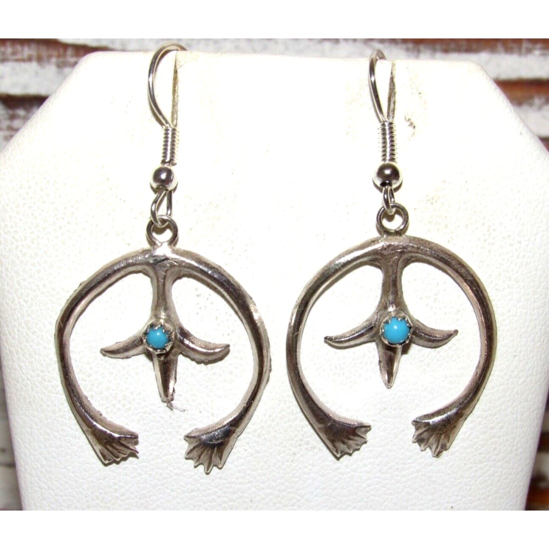 Navajo Naja Earrings Sterling Silver Turquoise Native American Sand Cast Handmade