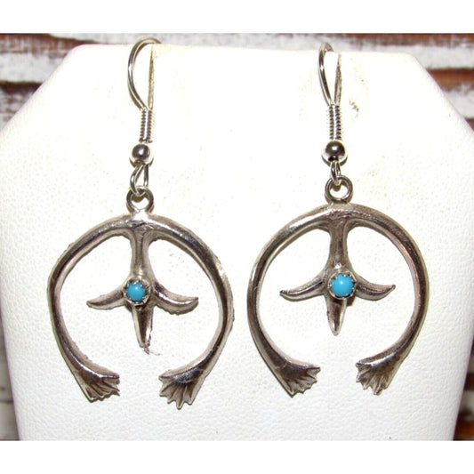 Navajo Naja Earrings Sterling Silver Turquoise Native American Sand Cast Handmade