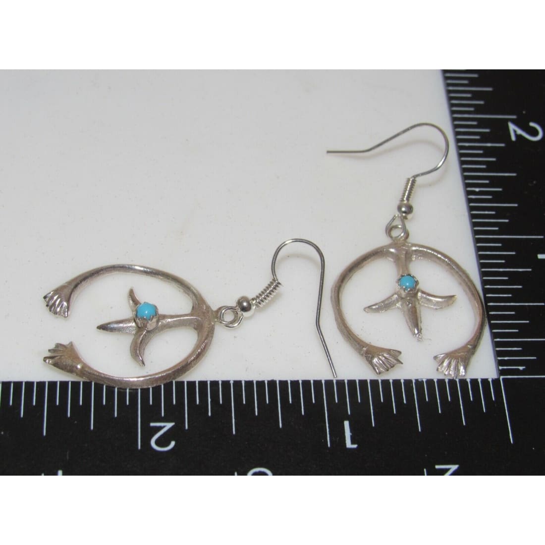 Navajo Naja Earrings Sterling Silver Turquoise Native American Sand Cast Handmade