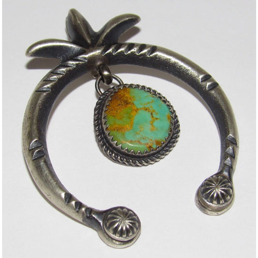 Navajo Naja Pendant Carico Lake Turquoise Cast Sterling 