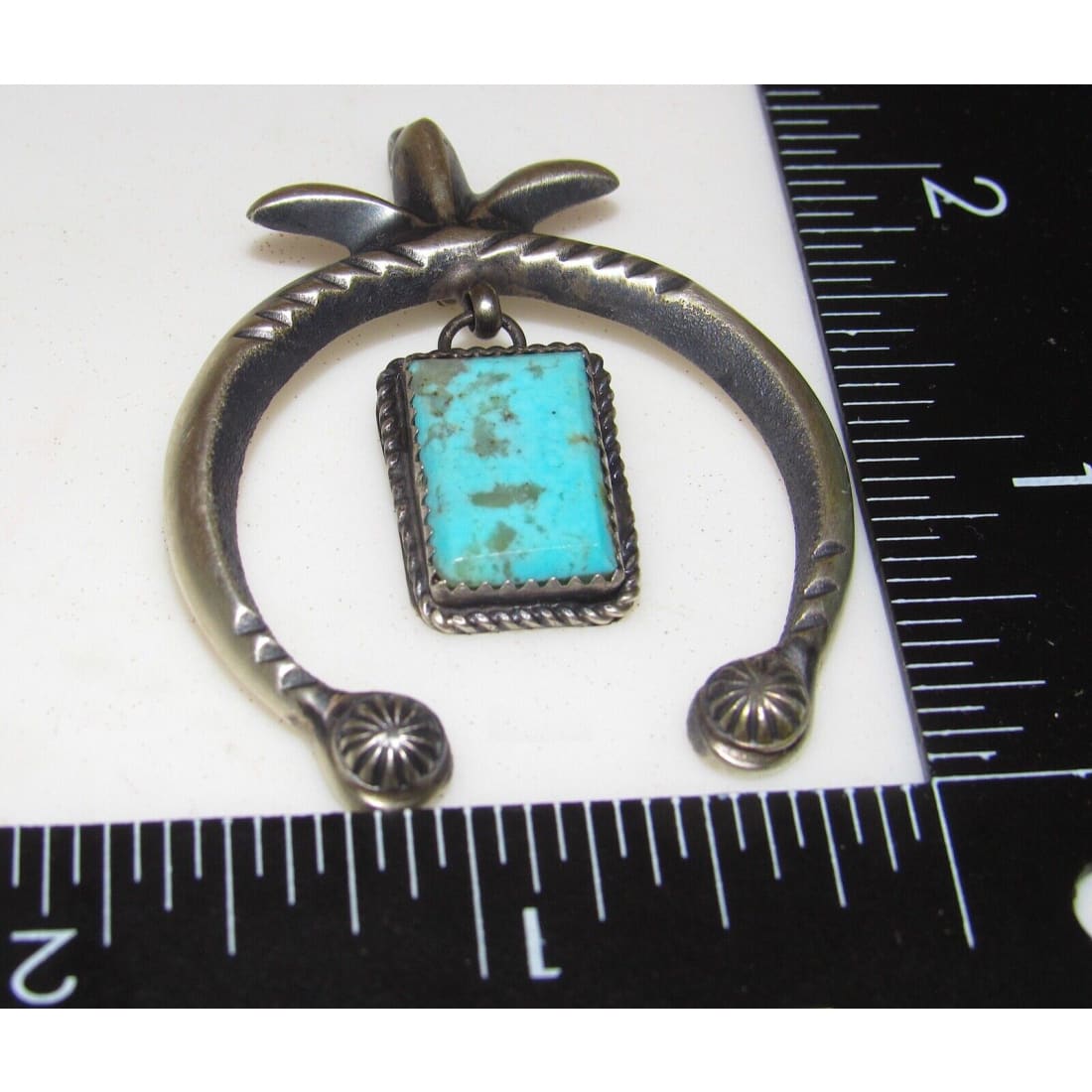 Navajo Naja Pendant Kingman Turquoise Cast Sterling Silver 