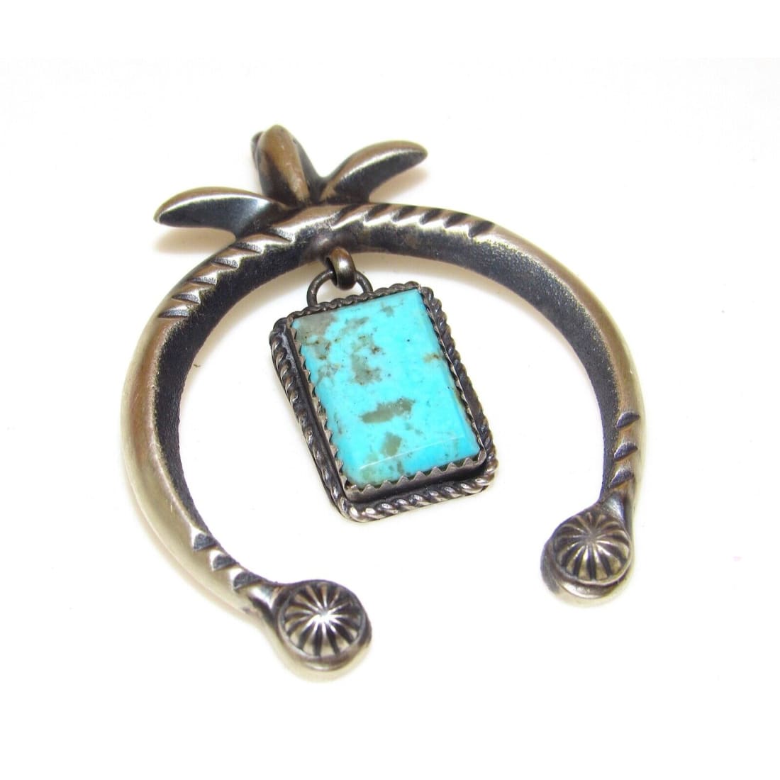 Navajo Naja Pendant Kingman Turquoise Cast Sterling Silver 