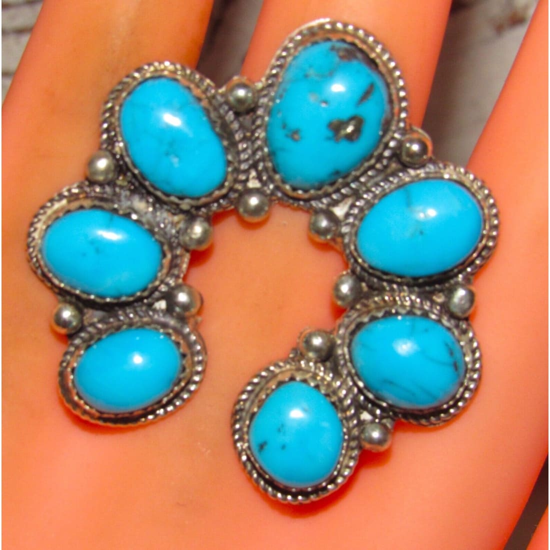 Navajo Naja Ring Size 8.5 Kingman Turquoise Statement Ring 