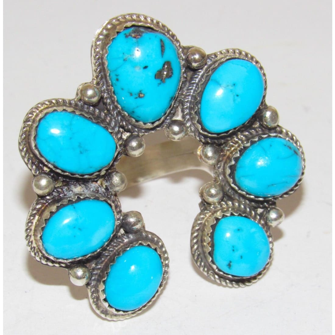 Navajo Naja Ring Size 8.5 Kingman Turquoise Statement Ring 