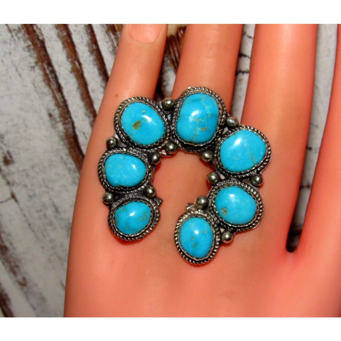 Navajo Naja Ring Size 8 Kingman Turquoise Statement Ring