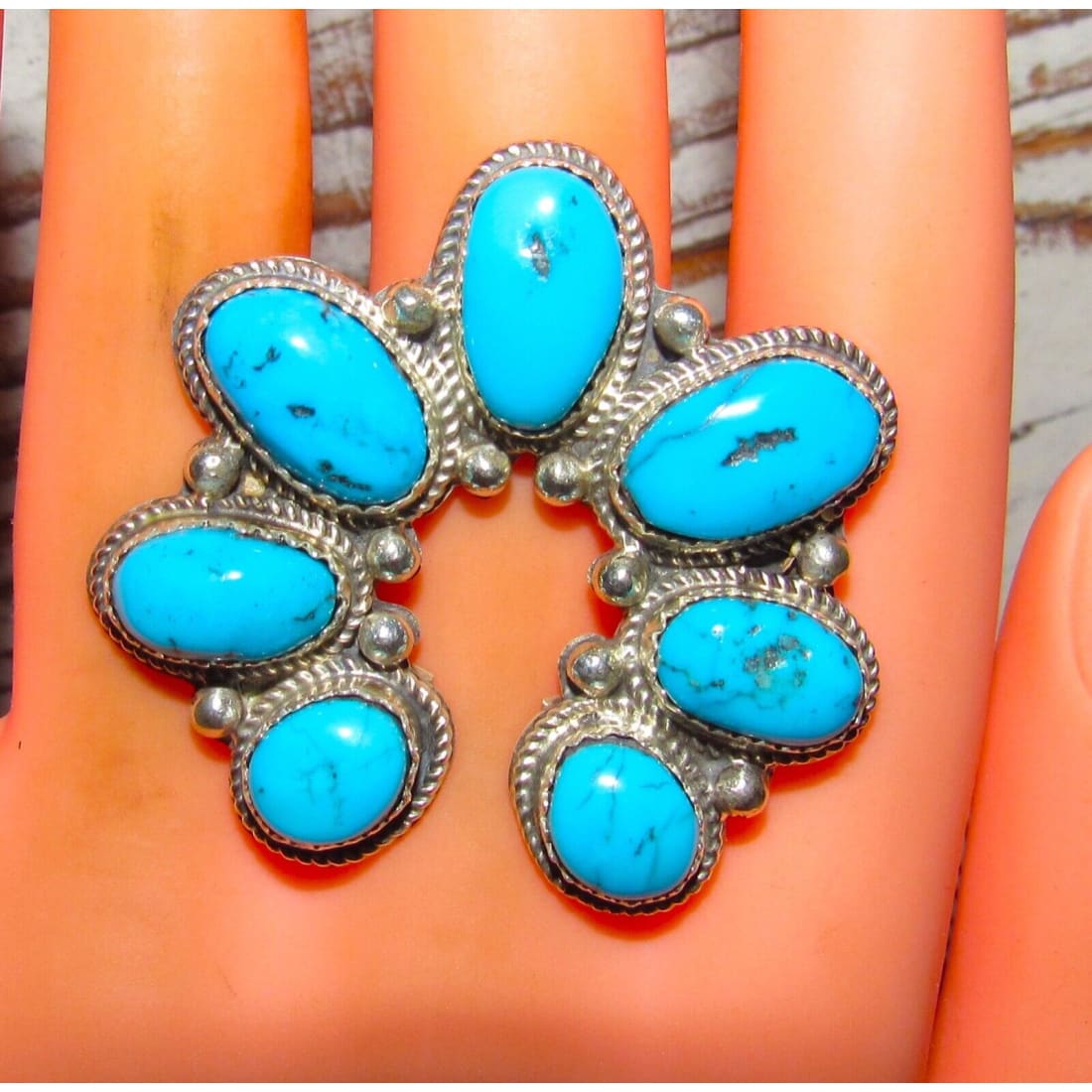 Navajo Naja Ring Size 9.5 Kingman Turquoise Statement Ring