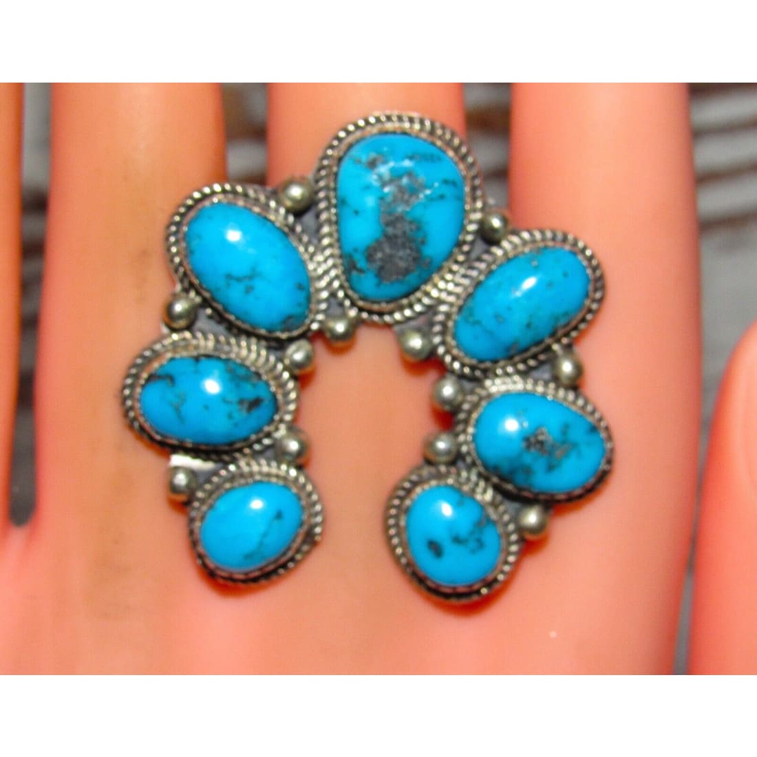 Navajo Naja Ring Size 9 Kingman Turquoise Statement Ring
