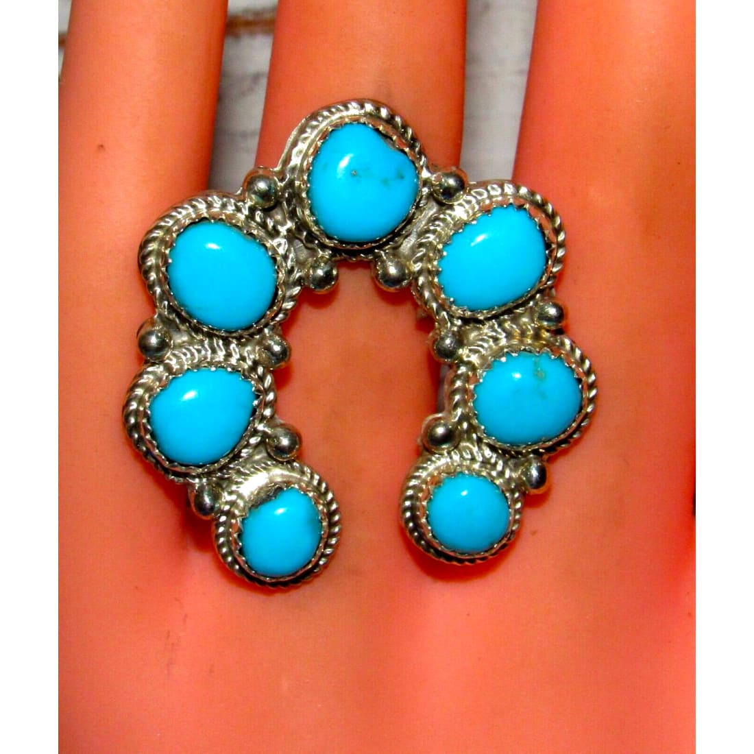 Navajo Naja Ring Size 9 Sterling Sleeping Beauty Turquoise Statement Ring Native Native American