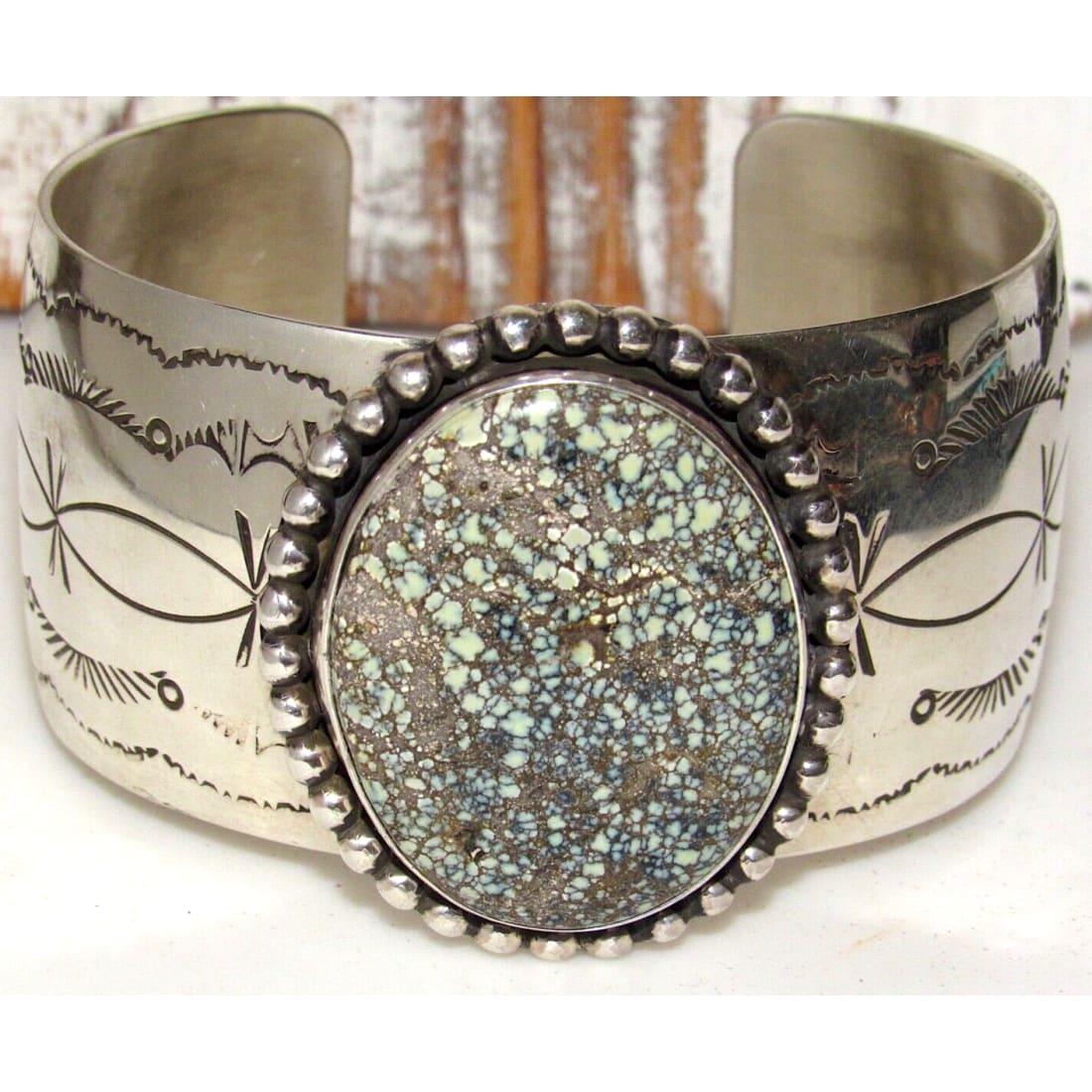 Navajo Neptune Variscite Sterling Cuff Bracelet Leonard & 