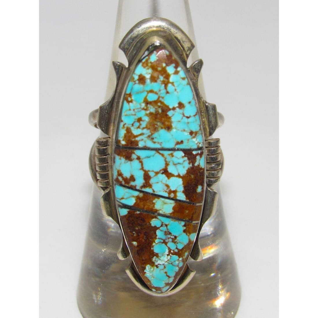 Navajo Number 8 Inlay Ring Size 7 Sterling Silver Signed 
