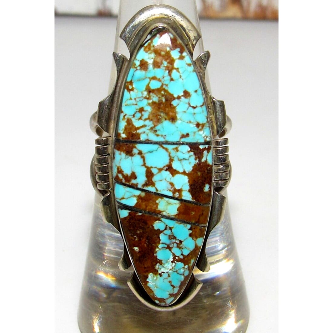 Navajo Number 8 Inlay Ring Size 7 Sterling Silver Signed 