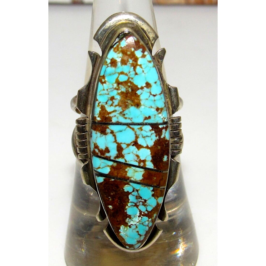 Navajo Number 8 Inlay Ring Size 7 Sterling Silver Signed 