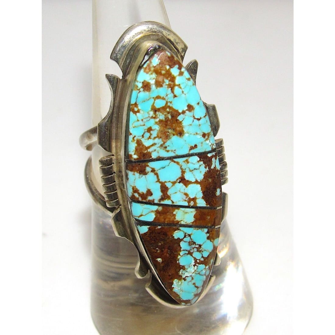 Navajo Number 8 Inlay Ring Size 7 Sterling Silver Signed 