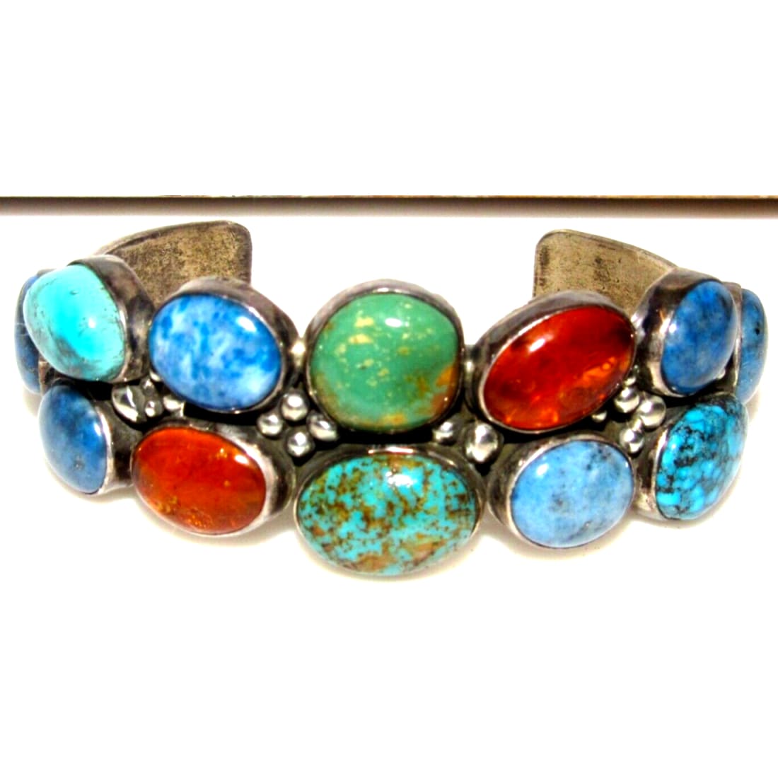 Navajo Number 8 Turquoise Amber Lapis Sterling Statement 