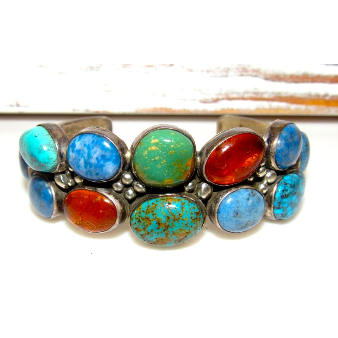 Navajo Number 8 Turquoise Amber Lapis Sterling Statement 