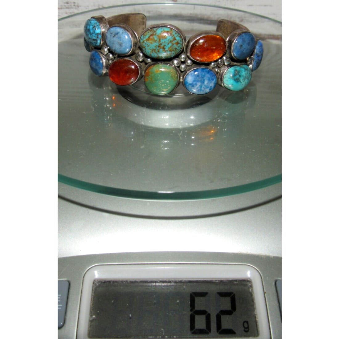 Navajo Number 8 Turquoise Amber Lapis Sterling Statement 