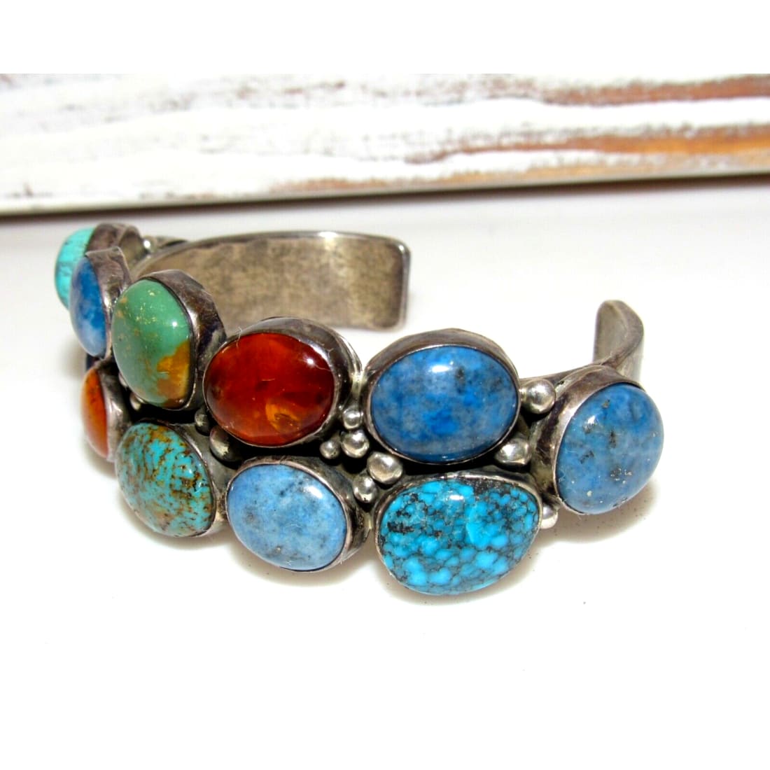 Navajo Number 8 Turquoise Amber Lapis Sterling Statement 