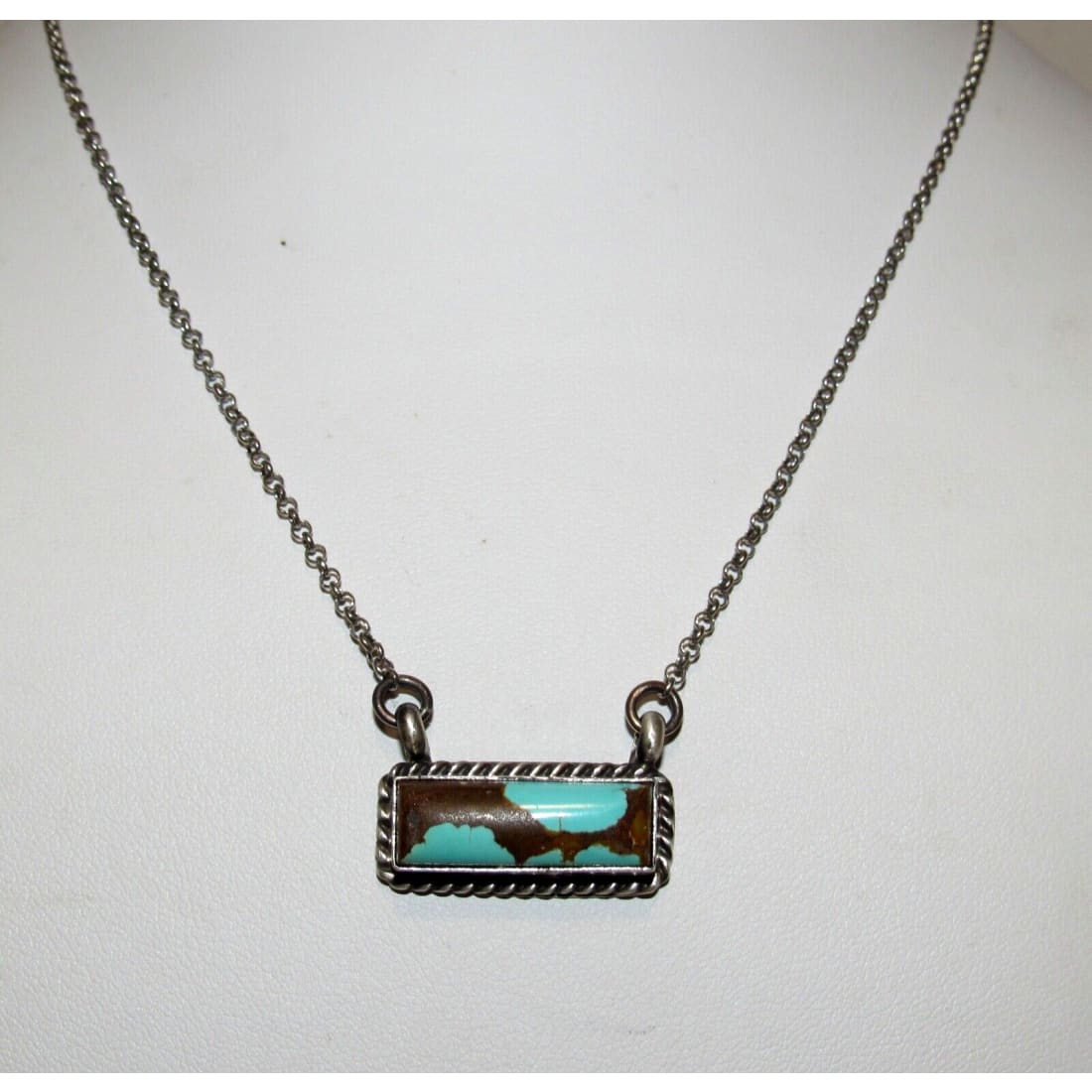 Navajo Number 8 Turquoise Bar Necklace Sterling Silver 