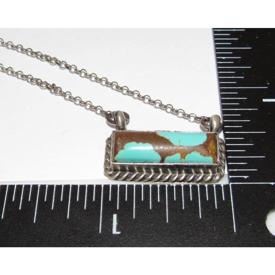 Navajo Number 8 Turquoise Bar Necklace Sterling Silver 