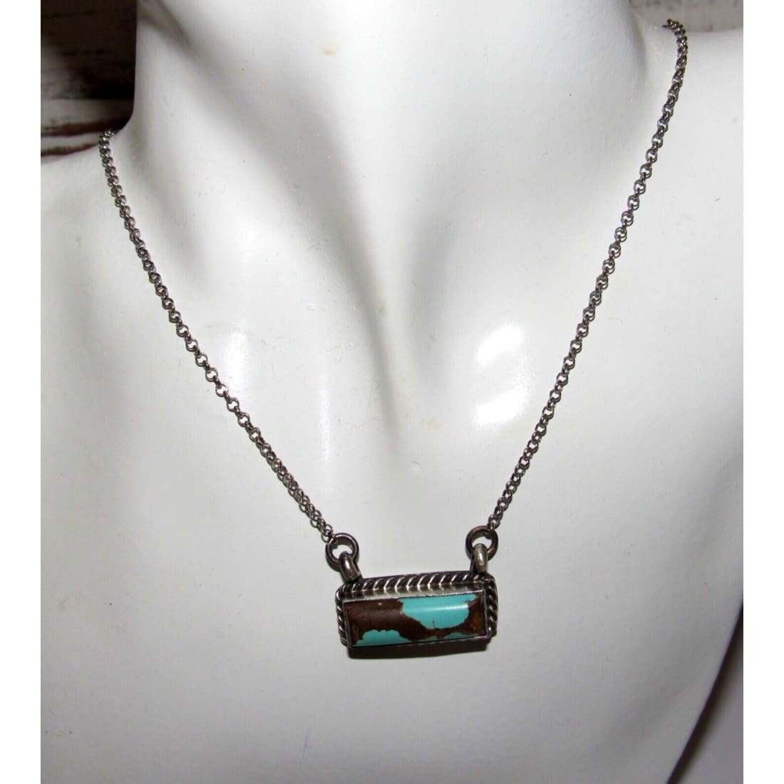Navajo Number 8 Turquoise Bar Necklace Sterling Silver 