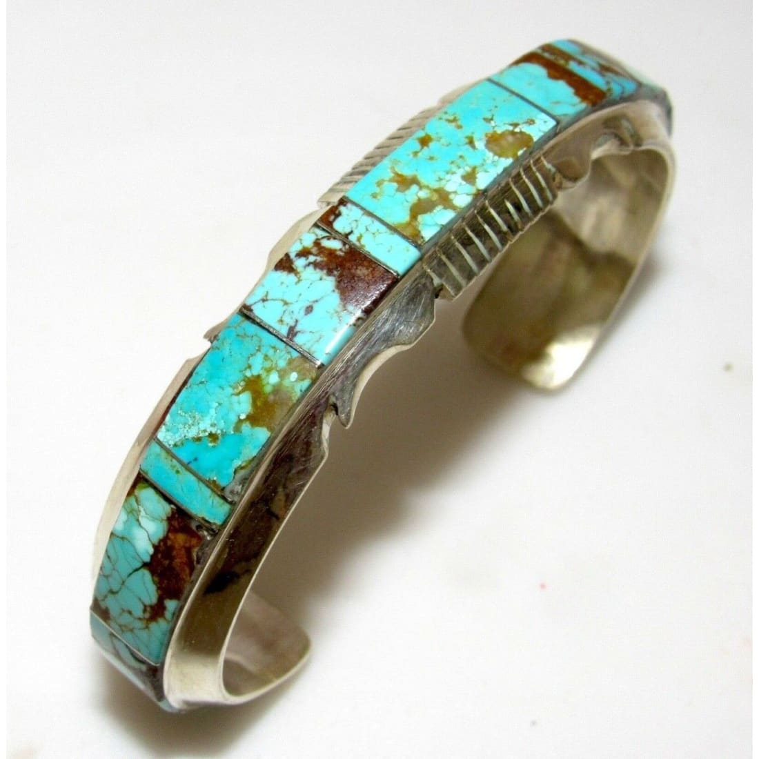 Navajo Number 8 Turquoise Inlay Cuff Bracelet Sterling 