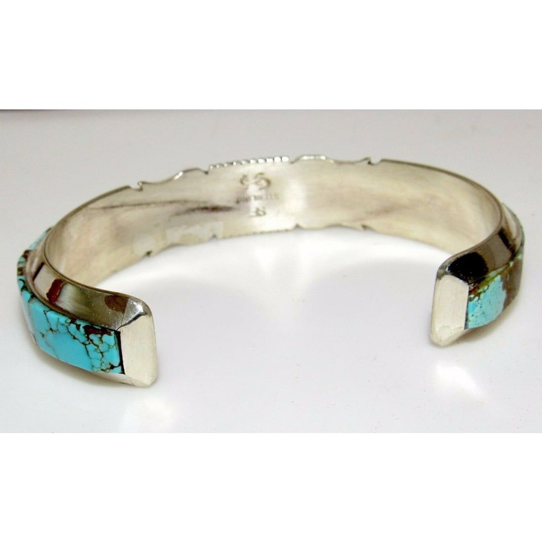 Navajo Number 8 Turquoise Inlay Cuff Bracelet Sterling 