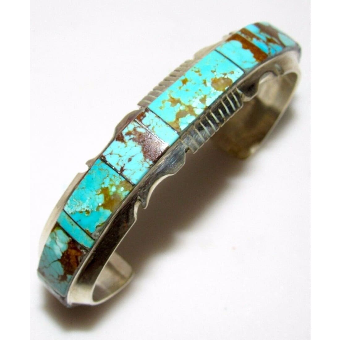 Navajo Number 8 Turquoise Inlay Cuff Bracelet Sterling 