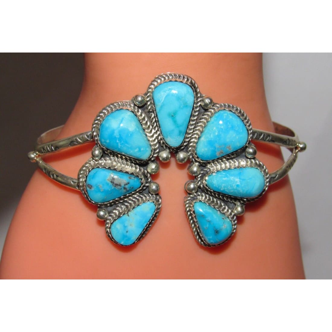 Navajo Number 8 Turquoise Naja Cuff Bracelet Statement