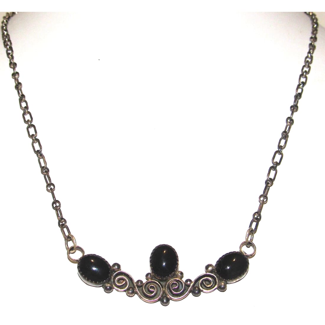 Navajo Onyx Bar Necklace Sterling Silver Henry Davis Native 