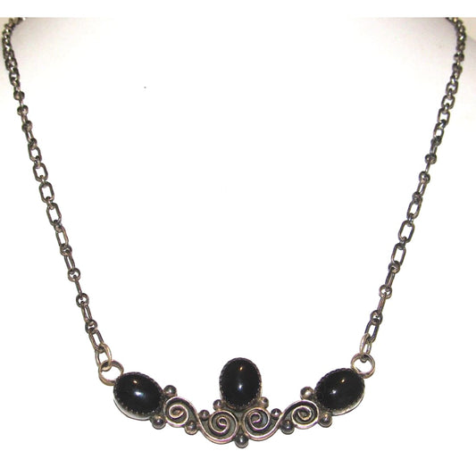 Navajo Onyx Bar Necklace Sterling Silver Henry Davis Native 